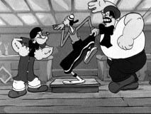 Sculptor Popeye and painter Bluto have some artistic differences over Olive's ideal modeling stance.