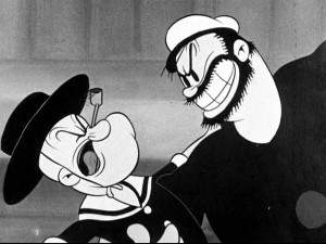 We get close to life-long rivals Popeye and Bluto as they get close to each other in "Morning, Noon and Night Club."