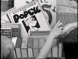 The partly live-action "Adventures of Popeye" finds a boy getting inspiration from one of the Sailor Man's comic books, appropriately enough.