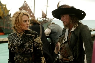Elizabeth Swann (Keira Knightley) and Captain Barbossa (Geoffrey Rush) are on the same side in "At World's End." Or are they?