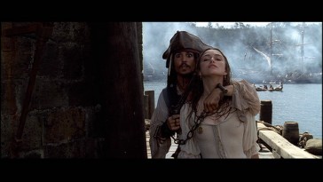 Captain Jack Sparrow (Johnny Depp) uses Elizabeth Swann (Keira Knightley) as a way to escape in "Pirates of the Caribbean: The Curse of the Black Pearl."