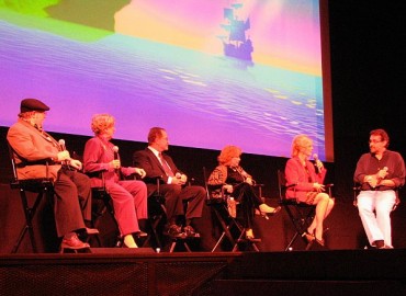 The Peter Pan filmmakers' discussion panel (left to right): Eric Goldberg, Margaret Kerry, Paul Collins, June Foray, Kathryn Beaumont, and emcee Don Hahn.