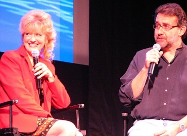 Kathryn Beaumont, the voice of and live action model for Wendy Darling, smiles as veteran Disney producer Don Hahn proves to be a lively Master of Ceremonies.