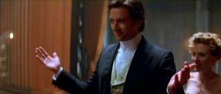 Hugh Jackman plays Robert Angier, a showy Victorian magician.
