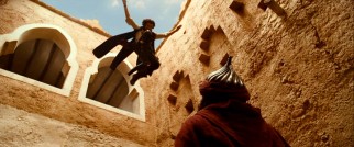 Dastan (Jake Gyllenhaal, or quite likely a stunt double) jumps down from a window in one of the parkour bits evidently paying tribute to the video game.