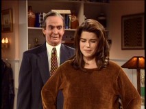 Bob Dole (David Herman) drops in on Neve Campbell in "Republican Party of Five."