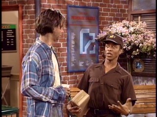 The hyperactive UBS delivery man (Phil LaMarr) annoys a beggar (David Herman).