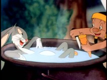 The Bugs Bunny cartoon short "Hiawatha's Rabbit Hunt" precedes "The Maltese Falcon" in its Night at the Movies presentation.