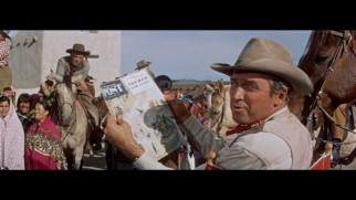 Jimmy Stewart addresses the camera at the beginning of The Man from Laramie's original theatrical trailer.