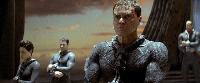 Michael Shannon plays maniacal villain General Zod, who grows a white soul patch in the thirty years between the prologue and body of the film.