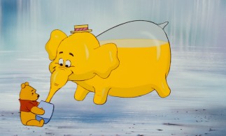 A Heffalump guzzles down Pooh's honey in a fantastical nightmare song reminiscent of Dumbo's "Pink Elephants on Parade."