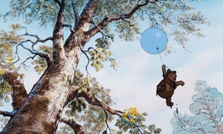 The dripping "Little Black Raincloud" takes flight on a balloon in an attempt to score honey from a honey tree.