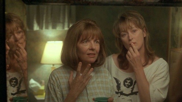 Cosmetologist Lee (Meryl Streep) ponders what she can do to add style to the wig of her leukemic sister Bessie (Diane Keaton) in "Marvin's Room."