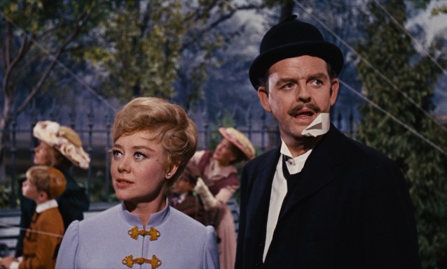 Winifred (Glynis Johns) and George Banks (David Tomlinson) find joy by flying kites with their children in the film's bittersweet ending.
