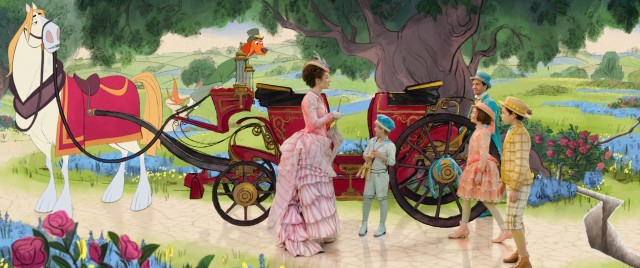 Mary Poppins (Emily Blunt) and Jack the lamplighter (Lin-Manuel Miranda) take the Banks children on an animated adventure in "Mary Poppins Returns."