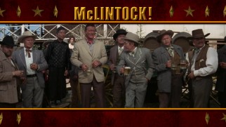 Men enjoy beers on the McLintock! Blu-ray menu.