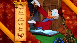 Scrooge counts his money in the DVD's unwrapped main menu montage.