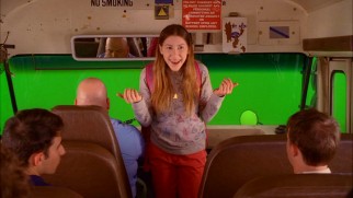 The unreplaced green screen of this deleted scene reveals that Sue's school bus scenes weren't really shot in a moving vehicle.