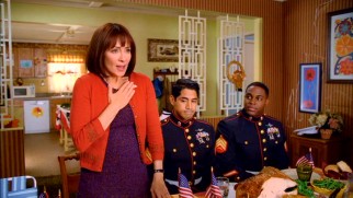Frankie (Patricia Heaton) trots out some patriotism for the benefit of the two Marines with whom the Hecks are hosting for Thanksgiving dinner.