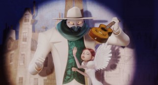 Francoeur the monster joins Lucille on stage as musical accompaniment.
