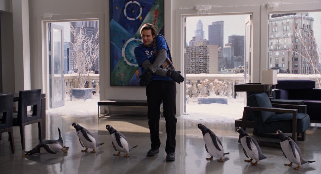 Mr. Popper (Jim Carrey) and his penguins show off some unlikely synchronized dance moves in one of the movie's most marketed gags.