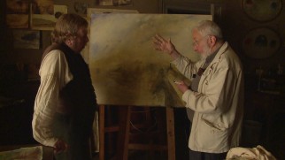 Mike Leigh directs Timothy Spall at a canvas in "The Many Colours of Mr. Turner."