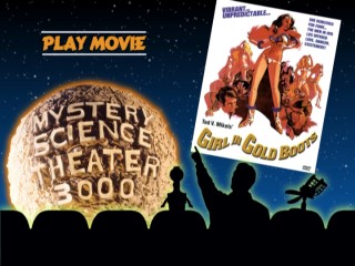 The one DVD menu for MST3K: Girl in Gold Boots is simple but tasteful, featuring the iconic silhouettes, the title logo, and the film's poster.