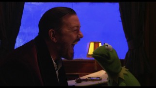 Ricky Gervais characteristically cackles throughout "The Longer Longest Blooper Reel in Muppets History."