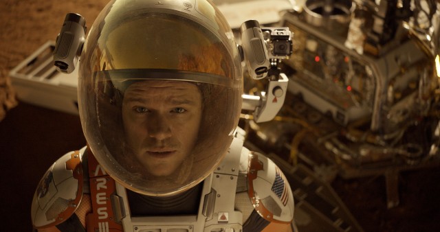 "The Martian" stars Matt Damon as Mark Watney, a NASA botanist trying to survive as the only living man on Mars.