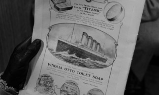 A soap ad talks up the Titanic in one of the few scenes set on land.