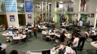 This aerial shot from "Mission Control" shows off the spacious set "The Newsroom" calls home.