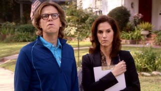 Larry Bird (Simon Templeman) and Debbie Weaver (Jami Getz) find door-to-door fundraising a challenge in "The Gingerbread Man."