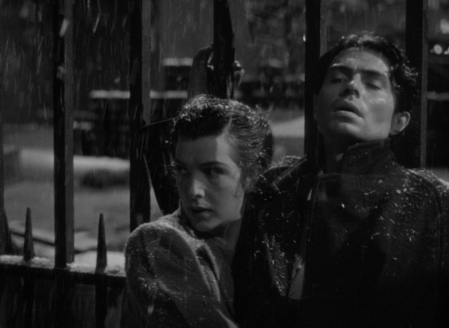 Kathleen (Kathleen Ryan) tries to usher Johnny (James Mason) to seclusion in the snowy climax of "Odd Man Out."