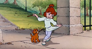 Oliver falls into the possession of 5th Avenue gal Jenny Foxworth, who curtsies at a passerby.