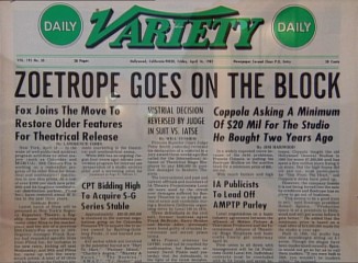 Variety reports on the sale of Francis Ford Coppola's Zoetrope in "The Dream Studio."