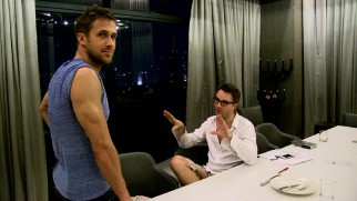 Ryan Gosling looks at the camera to make sure it's captured director Nicolas Winding Refn's comparison of violence to sex.