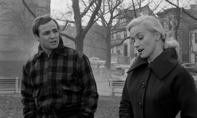 Terry Malloy (Marlon Brando) and Edie Doyle (Eva Marie Saint) go for a chilly park walk in "On the Waterfront."