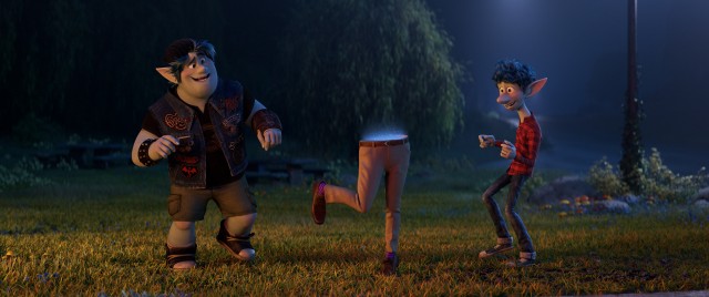 Elfen brothers Barley and Ian Lightfoot share a lighthearted moment with the legs of their dead father in Disney-Pixar's "Onward."