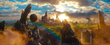 Oz's hot air balloon takes him to the land of Oz.