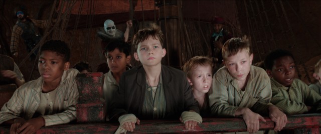 In "Pan", Peter (Levi Miller) and his fellow orphans are whisked onto the flying ship of Blackbeard and his pirates.