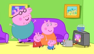 The Pig family is thoroughly entertained by the home movies they just shot.
