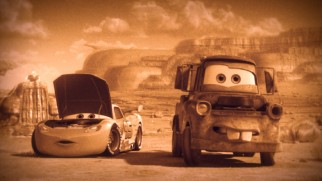 Lightning McQueen and Mater journey back to a time of sepia tones in "Time Travel Mater."