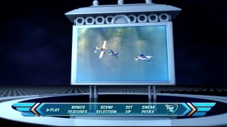 The Planes DVD and Blu-ray's main menus are presented like Racing Sports Network graphics.