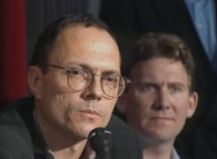 Author-screenwriter Michael Tolkin is among those on hand who is actually asked questions at the Cannes '92 press conference.