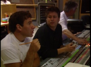 Lyricist Stephen Schwartz and composer Alan Menken oversee a Judy Kuhn recording session in "The Music of 'Pocahontas.'"