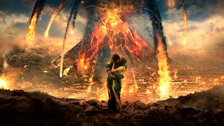 What volcano? Lovers embrace in front of an erupting Mt. Vesuvius on the "Pompeii" Blu-ray menu>