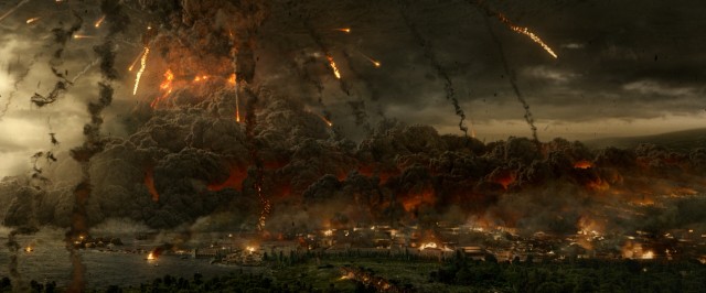 Boom goes the dynamite! Mount Vesuvius erupts, sending smoke, ash, and fireballs to nearby Pompeii.