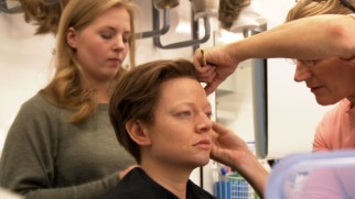 Make-up transforms Sarah Snook into a man in "A Journey Through Time."