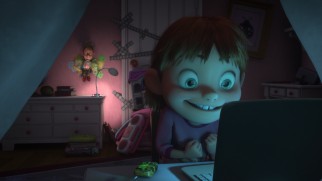 In "Naughty vs. Nice", Lanny is tied up by one computer-savvy naughty girl named Grace Goodwin.