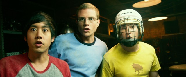 In "Project Almanac", three high school science nerds (Allen Evangelista, Jonny Weston, and Sam Lerner) discover time travel while tinkering in a basement.